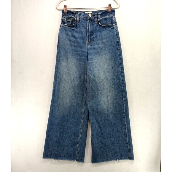 Frame Jeans Women 25 Blue Le Baggy Palazzo Wide Leg Denim 100% Cotton Raw Hem - Picture 1 of 13